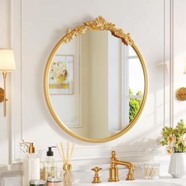 Imagem de CozyDH Espelho de parede redondo dourado 53 cm - Decoração de parede grande decorativa vintage com moldura de metal, ideal para entrada, lareira, sala de estar, corredor, banheiro