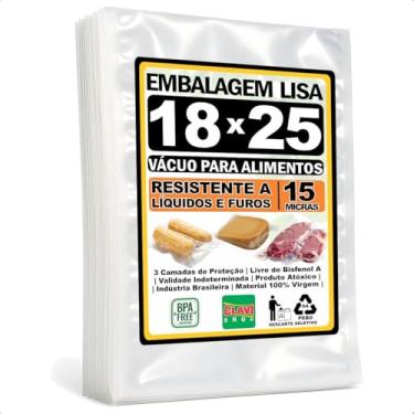Imagem de Saco a Vácuo Liso Sem Ranhuras [18x25 cm] [15 Micras] [100 Unidades] - Para Seladora de Câmara e Bico - Embalagem Profissional Resistente Reforçada Alimentício BPA Free