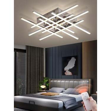 Imagem de Luminária de teto LED moderna cromada, embutida, com regulagem de intensidade e controle remoto, estilo lustre, ideal para quarto infantil, quarto, sala de estar e sala de jantar (70 cm).