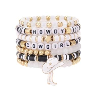 Imagem de Fuqimanman2020 Boho Western Cowgirl Howdy Conjunto de pulseiras com contas empilháveis para mulheres, chapéu country ocidental, bota, berloques, contas de argila de polímero, pulseiras, concerto