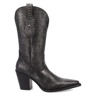 Imagem de Dingo Bota feminina casual Rhythm N' Blues floral em relevo cravejado bico fino salto médio 5-7,6 cm - preta, Preto, 38