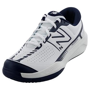 Imagem de New Balance Tênis masculino 696 V5 Hard Court, Branco/Azul marinho, 10.5 Wide