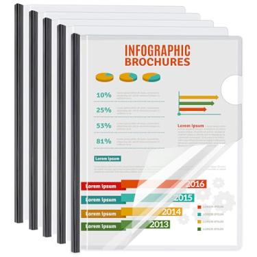 Imagem de Pacote com 40 capas de relatório com barra deslizante - Pastas de apresentação de plástico transparente para papel tamanho A4 e carta, fichário de documentos com capacidade para 70 folhas para escola