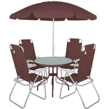 Imagem de Conjunto Noronha Marrom com Mesa 4 Cadeiras e Guarda Sol Bel