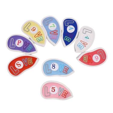 Imagem de Generic 9 Peças de Capas de Cabeça de Ferro de Golfe, Capas Protetoras de Clube de Couro PU Bordado Colorido Com Forro de Veludo Curto Macio, Cobertura de Cabeça de Taco de Golfe para