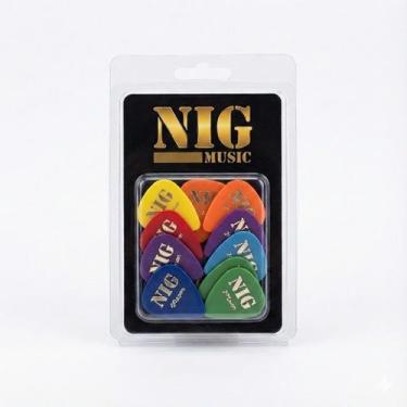 Imagem de Pacote 12 Palhetas NIG Fina 050mm Preto Guitar Pick Palheta Leve Agili