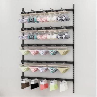 Imagem de Expositor De Roupas íntimas De Metal, Suporte Ajustável De Parede De 4/5 Camadas Com Ganchos, Organizador De Armazenamento De Armário, Meias Penduradas Prateleira De Chapéu, Black, 120x150cm-4 layers