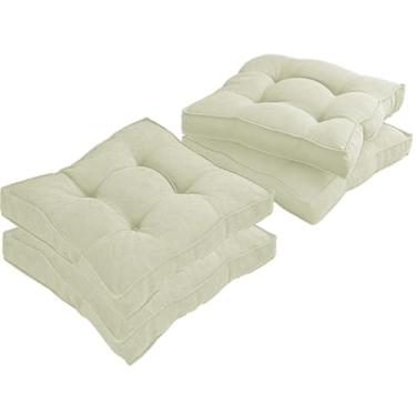 Imagem de Almofada Assento para Cadeira Futton (Kit 1/2/4) – Polialgodão Respirável 8cm de Altura, Almofada de Chão Quadrada Estilo Turca para Cozinha, Jantar e Escritório(Bege,50x50cm 4pcs)