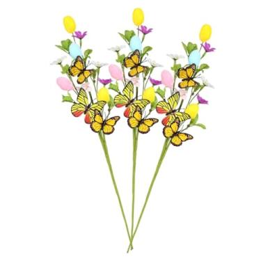 Imagem de WeiLaiKeQi Conjunto de 3 arranjos de flores artificiais em formato de ovo para decoração de mesa, com ovos e borboletas.