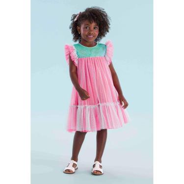 Imagem de Vestido Curto Infantil Festa em Tule Rosa e Azul Mon Sucré-Feminino