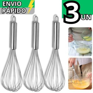 Imagem de Kit 3 Fouet Inox Batedor de Ovos Clara 30Cm Bolo Massas Utensílio Para