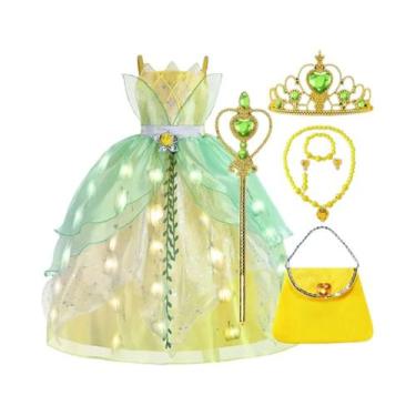 Imagem de Vestido Puff Verde Da Princesa Tiana Para Meninas, Vestido Brilhante D