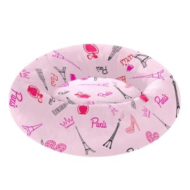 Imagem de STAYTOP Cama acolchoada romântica Torre Eiffel redonda para gatos e cães, camas macias para animais de estimação, camas laváveis e calmantes para cães com fundo antiderrapante - M