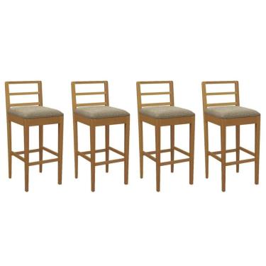 Imagem de Banqueta Cozinha Sofia 1BMM006CA Premium Madeira Maciça Kit 4 Un Carvalho/Boucle Bege Fendi - Kappesberg