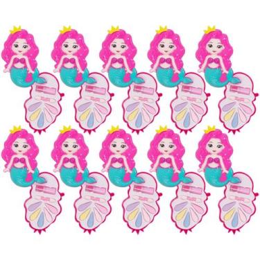 Imagem de Kit 10 Paletas De Maquiagem Infantil Sereia Com Acessórios 5 Cores Lav