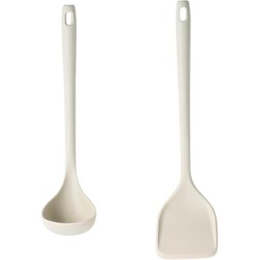 Imagem de SENSARTE Utensílios de cozinha de 2 peças, utensílios de cozinha de silicone antiaderentes, espátula de silicone e concha com cabo de madeira