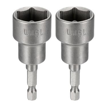 Imagem de HARFINGTON 2 peças de broca de chave de porca soquete métrico de 19 mm haste sextavada de 1/10.2 cm (65 mm), soquetes magnéticos de 6 pontos de troca rápida, conjuntos de parafusos de aço Cr-V para