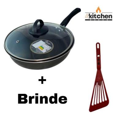 Imagem de Panela Frigideira Antiaderente Teflon em Preto N-24 + Brinde Cor:Verme