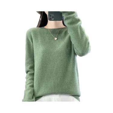 Imagem de Suéter Feminino De Lã Com Gola Redonda, Manga Longa, Tricô, Elegante, 