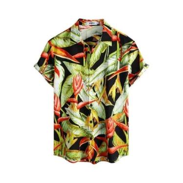 Imagem de Camisas Casuais Masculinas Florais Havaianas Com Estampa 3D, Manga Cur