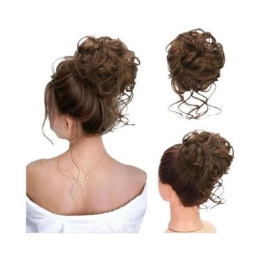 Imagem de Aplique De Cabelo Sintético Cacheado Para Coque Desgrenhado Com Elásti