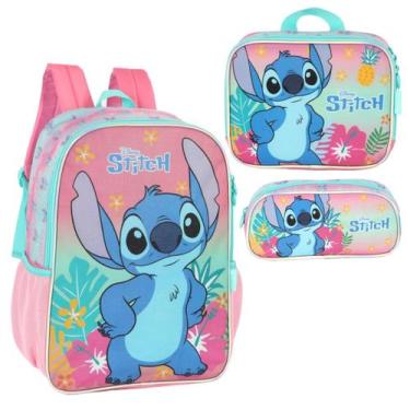 Imagem de Kit Mochila Stitch Costas Escolar Rosa Com Estojo Lancheira - Luxcel