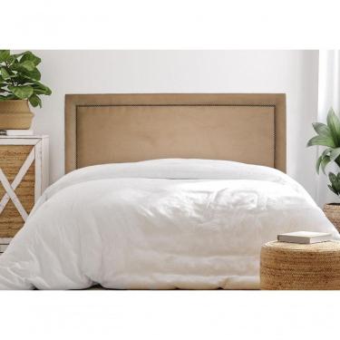 Imagem de Cabeceira Casal Reta Luxo 140x60 Suede Bege - Tachas Fumê