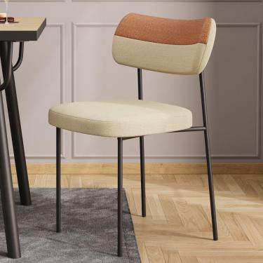 Imagem de Kit 02 Cadeiras Sala De Jantar Lila Estofada Couríssimo Whisky Linho Bege - Abmaza