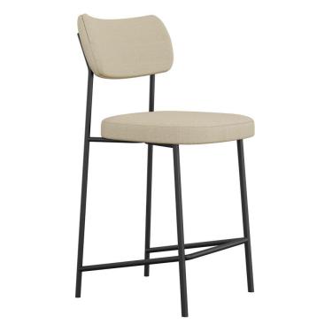 Imagem de Banqueta Média Para Cozinha Lila Estofada Com Encosto Linho Bege - Abmaza