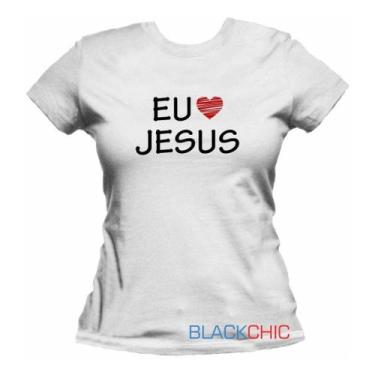 Imagem de Camiseta Fé Eu Amo Jesus Evangélica Gospel Feminina Baby Look - Blackc