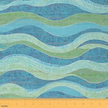 Imagem de jejeloiu Tecido ondulado colorido da The Yard Tecido de estofamento geométrico arco-íris para cadeiras linhas curvilíneas abstratas à prova d'água para ambientes internos e externos para projetos de