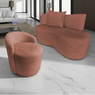 Imagem de Kit Namoradeira + Poltrona Yara Orgânica Bouclé Terracota - Mazzero De