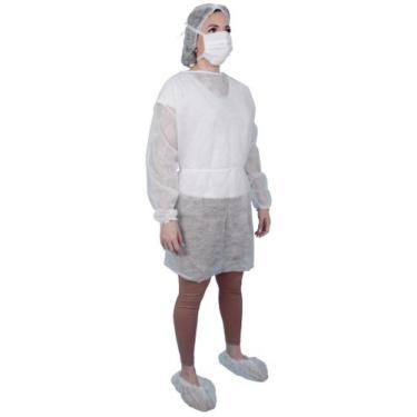 Imagem de 10 und Avental Descartável 20g Manga Longa Branco TNT - Medico, Hospis