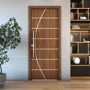 Imagem de Kit 4 Folhas de Porta de Madeira Frisada 210x80cm Espessura 3,5cm Valuchi Imbuia