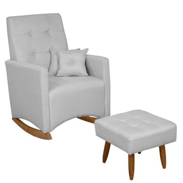 Imagem de Poltrona Amamentação Base Balanço E Puff Lola Linho Cinza F03 - Mpozenato