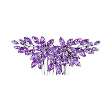 Imagem de Pente De Cabelo Com Pérolas De Cristal Roxo Para Mulheres, Acessório D