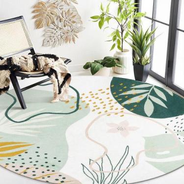 Imagem de Lahome Tapete Redondo Antiderrapante com Estampa Botânica Verde 244 cm