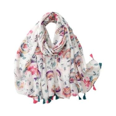 Imagem de Cachecol Aztec Paisley Floral Com Franjas, Viscose, Pashmina, Hijab 18