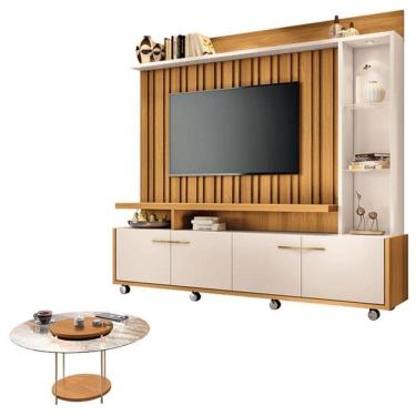 Imagem de Estante Home Theater Titan Off White Cinamomo E Mesa De Centro Sky Com Tampo De Vidro Cinamomo - Hb Móveis