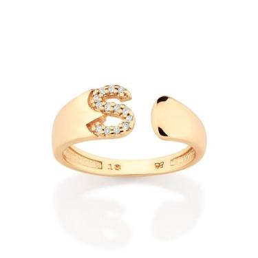 Imagem de Anel Letra com Zircônias Banhado a Ouro Rommanel 513643 Tamanho:14Cor: