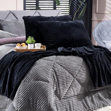 Imagem de Kit De Peseira Canelada Denver C/ Fronhas 03 Peças - Tecido Canelado Mantinha Cor Preto