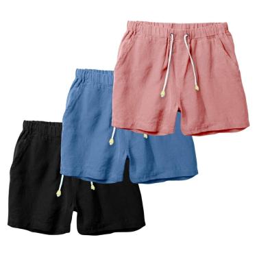 Imagem de Kit 3 Shorts Linho Masculina Com Cordão Bermuda Casual Verão-Masculino