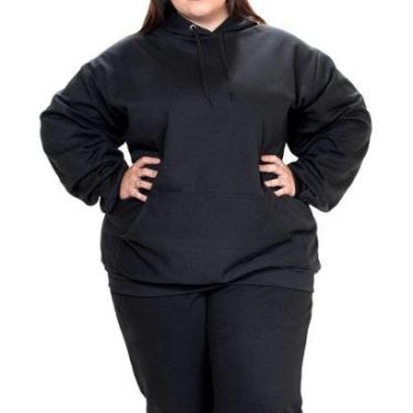 Imagem de Blusa Feminina Plus Size Moletom Canguru Grande Com Capuz Liso Cor:;Tamanho:G5;Gênero:Feminino-Feminino