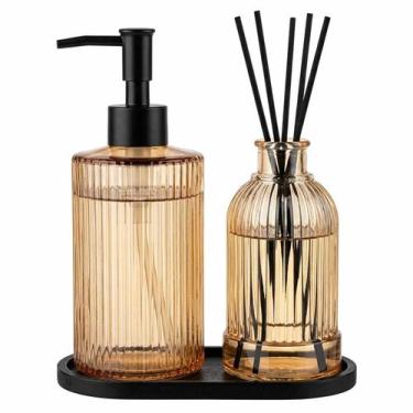 Imagem de Dispenser Kit de Banheiro Canelado Com Difusor e Bandeja Cor:Âmbar - L