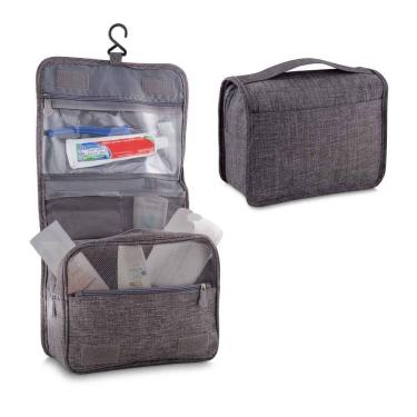Imagem de Necessaire Grande Com Cabide Poliéster Cinza Para Viagens