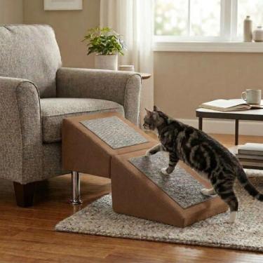 Imagem de Rampa Escada Vira Puff P02 Móvel Suede Para Pets Cachorro Gato Cor:Ros