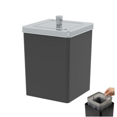 Imagem de Lixeira Quadrada Preta 6,5 Litros Com Tampa Cromada  Banheiro Cozinha - 530PTC Future
