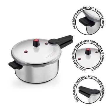 Imagem de Panela de Pressão 7 Litros Aço Polido Fechamento Externo - Nacional
