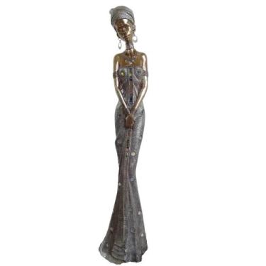 Imagem de Escultura Estátua Mulher Africana 59cm Prata Metálica - Zona Livre