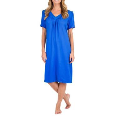 Imagem de Vestido Feminino Viscose Decote V Manga Curta Azul Lohe, Azul, M